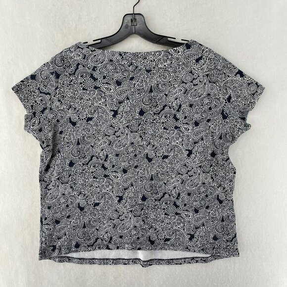 Rafaella Blouse Womens 1X Black White Paisley V Neck Cap Sleeve Knit Pullover - Picture 2 of 11